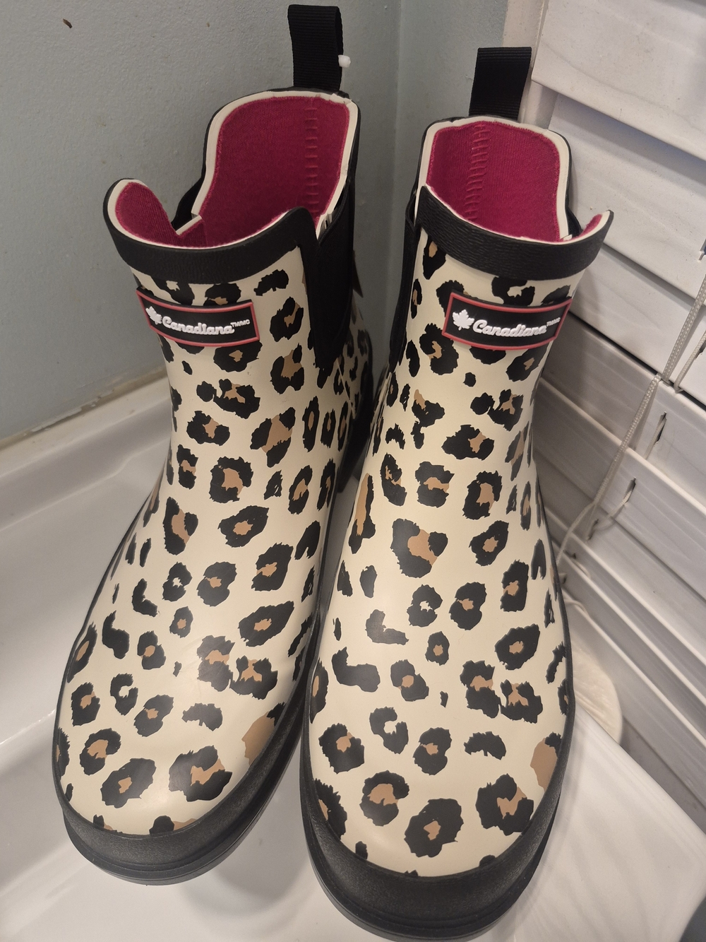 Leopard Print Waterproof Chelsea Rain Boots - Pink Lined NWT